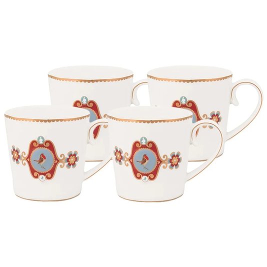 Jogo 04 Canecas Grandes Love Birds Pip Studio Branco