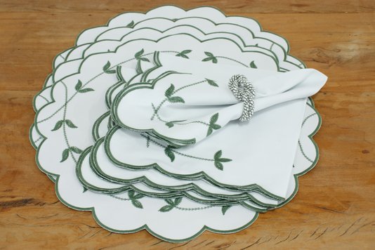 Jogo 4 Guardanapos Folhinhas Suva Collection Branco e Verde Folha