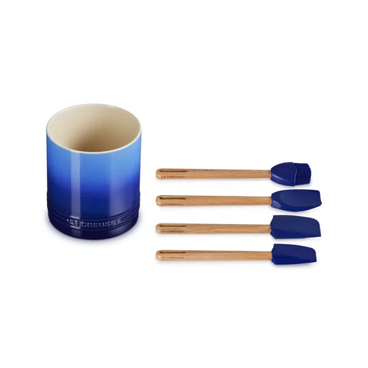 Jogo 5 Peças Espátulas e Porta Utensílios Le Creuset Azure