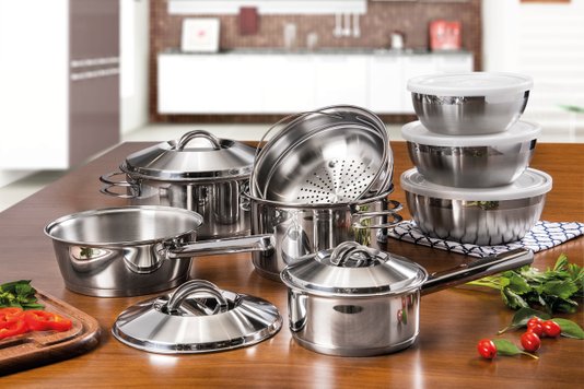 Jogo de Panelas 5 Peças Solar com 3 Potes Tramontina Aço Inox