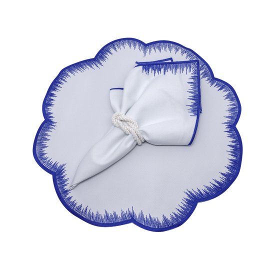 Jogo 6 Americanos Pincelados Suva Collection Branco e Azul