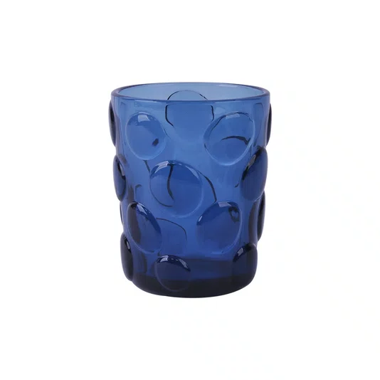Jogo 6 Copos Baixos em Vidro Bolhas Azul