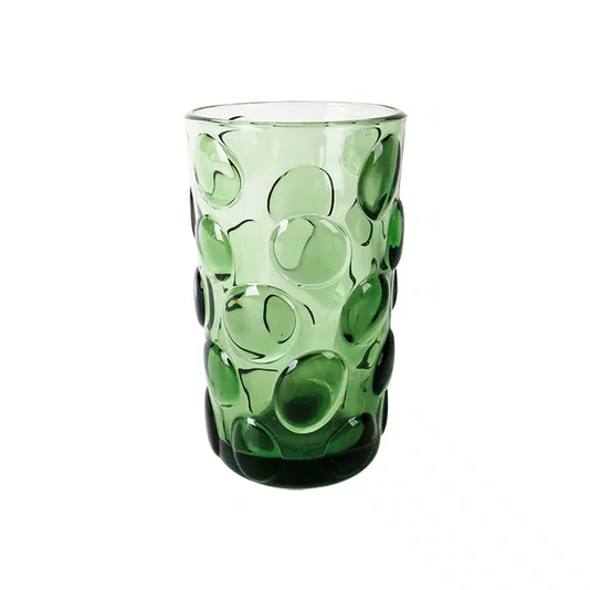 Jogo 6 Copos Altos em Vidro Bolhas Verde 350 ml