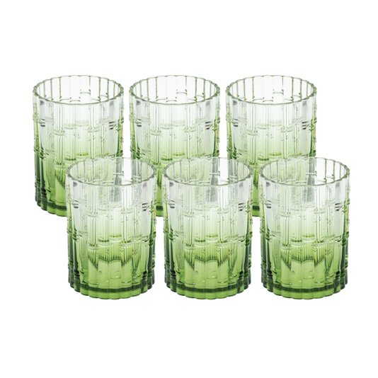 Jogo 6 Copos Baixos em Acrílico Bambu Verde 415 ml