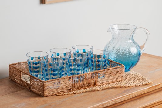 Jogo 6 Copos Long Drink em Acrílico Bolas Azul 590 ml