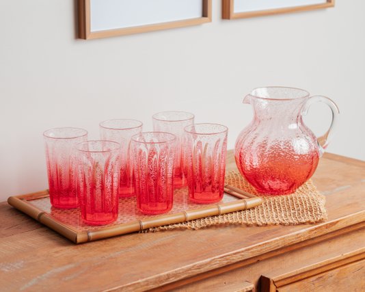 Jogo 6 Copos Long Drink em Acrílico Bolhas Rosa 590 ml