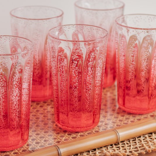 Jogo 6 Copos Long Drink em Acrílico Bolhas Rosa 590 ml