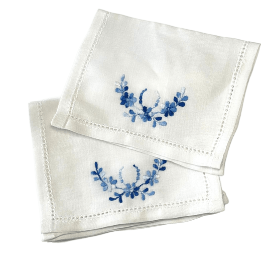 Jogo 6 Guardanapos de Coquetel em Linho Bordados Royal Flor de Lis