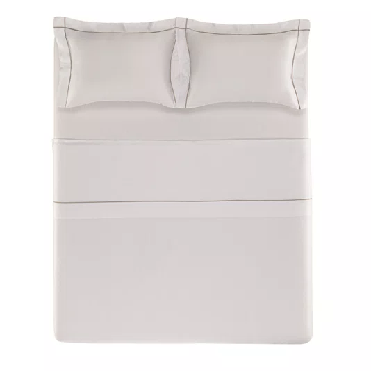 Jogo Cama Casal Girelli Bambu 300 Fios Trussardi Branco e Nocciola 220cm x 280cm