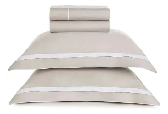 Jogo Cama Casal Lara 300 Fios Egípcio Karsten Prata e Branco