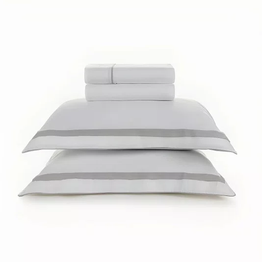 Jogo Cama Casal Lara 300 Fios Karsten Branco/Prata
