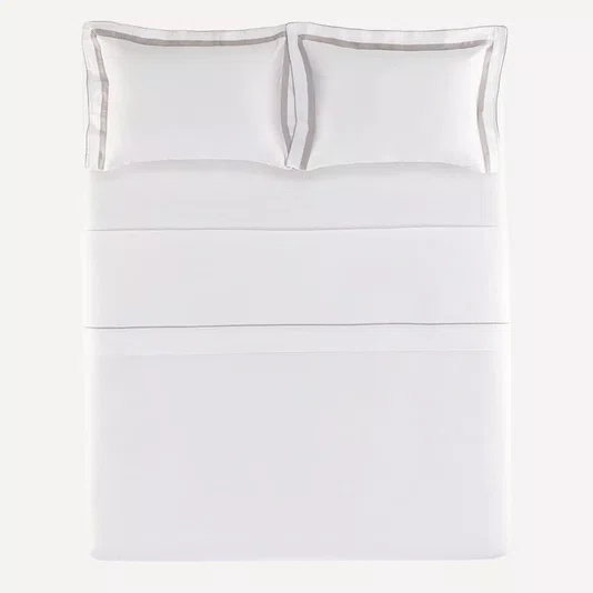 Jogo Cama Casal Lara 300 Fios Karsten Branco/Prata