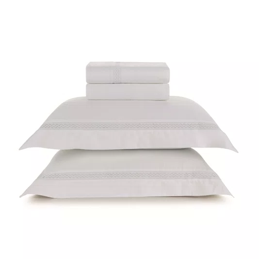 Jogo Cama Casal Morelli 300 Fios Trussardi Branco e Branco 220cm x 280cm