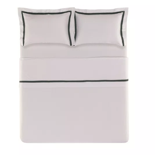 Jogo Cama Casal Vercelli 300 Fios Trussardi Branco e Fogli 220cm x 280cm