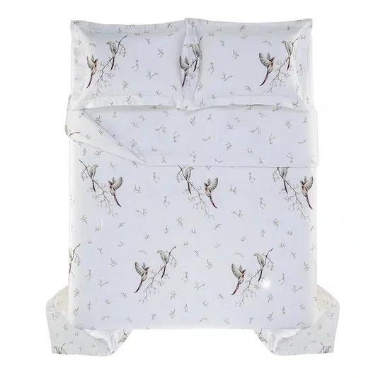 Jogo Cama Completa Queen 7 Peças Uccelli 300 Fios Bambu Trussardi