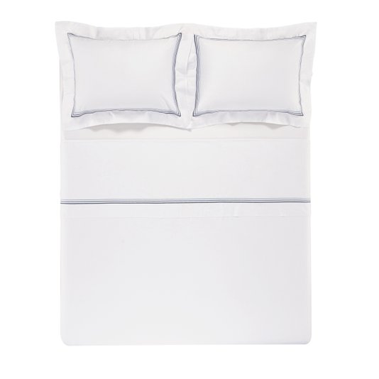 Jogo Cama Queen Cetim 300 Fios Fortore Trussardi Branco/Marinho 2,40 X 2,60 m