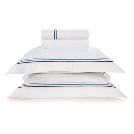 Jogo Cama Queen Cetim 300 Fios Fortore Trussardi Branco/Marinho 2,40 X 2,60 m