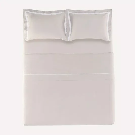 Jogo Cama Queen Lara 300 Fios Karsten Branco/Prata 240x260