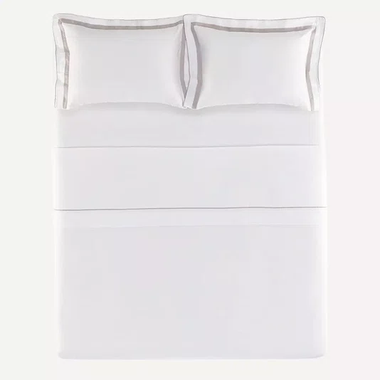 Jogo Cama Queen Lara 300 Fios Karsten Branco/Prata 240x260