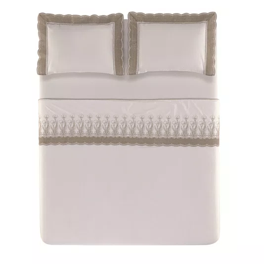 Jogo Cama Queen Martorana 300 Fios Trussardi Branco e Legno 240cm x 300cm