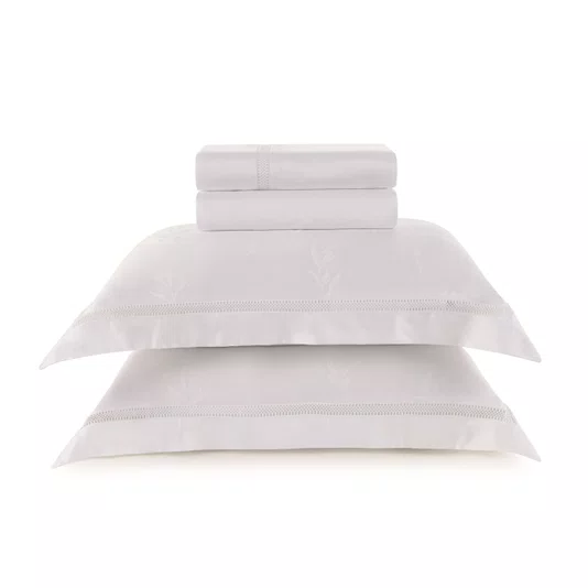 Jogo Cama Queen Olivine Bambu 300 Fios Trussardi Branco 240cm x 280cm