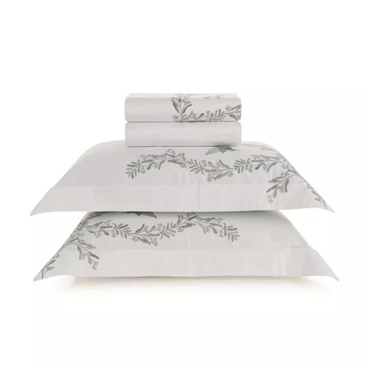 Jogo Cama Queen Pistacia 300 Fios Trussardi Branco 240cm x 280cm