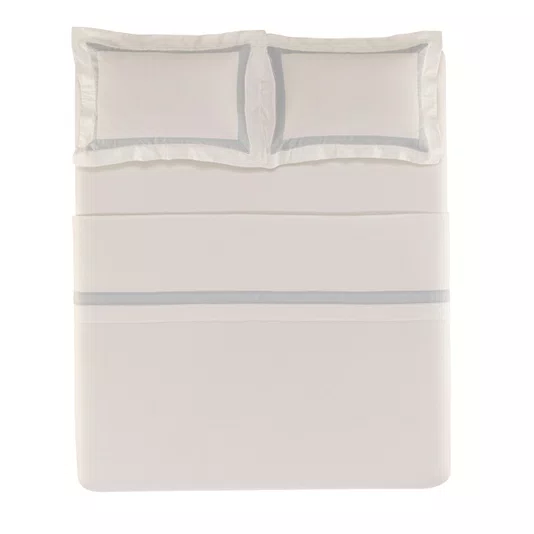 Jogo Cama Queen Rivus Algodão e Linho Trussardi Branco e Azul 240cm x 250cm
