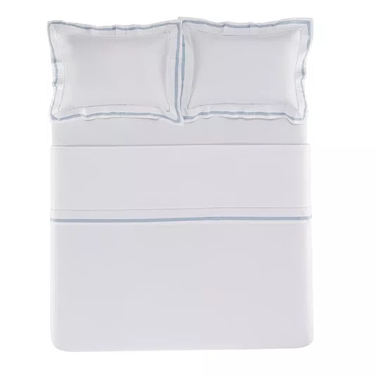 Jogo Cama Queen Valverde 300 Fios Trussardi Branco e Azul 240cm x 280cm