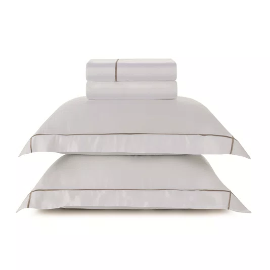 Jogo Cama Super King Girelli Bambu 300 Fios Trussardi Branco e Nocciola 280cm x 280cm