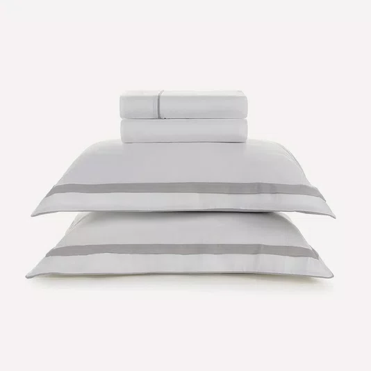 Jogo Cama Super King Lara 300 Fios Karsten Branco/Prata 290cm x 260cm