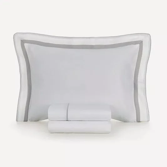 Jogo Cama Super King Lara 300 Fios Karsten Branco/Prata 290cm x 260cm
