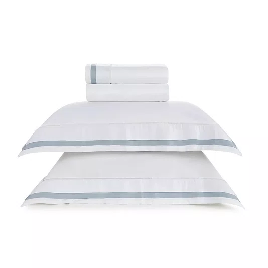 Jogo Cama Super King Valverde 300 Fios Trussardi Branco e Azul 280cm x 280cm