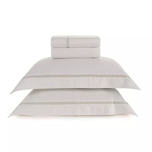 Jogo Cama Super King Vitalle 300 Fios Trussardi Branco e Rose 280cm x 280cm