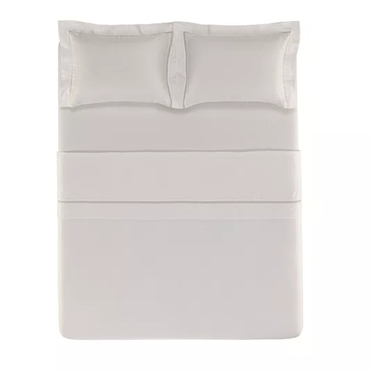 Jogo Cama Super King Vitalle 300 Fios Trussardi Branco e Rose 280cm x 280cm