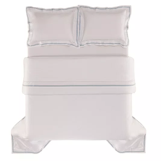 Jogo Capa de Edredom Super King Valverde 300 Fios Trussardi Branco e Azul 2,90 x 2,70 cm