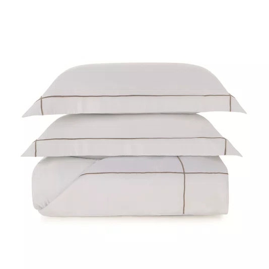 Jogo Colcha Queen Girelli Bambu 300 Fios Trussardi Branco e Nocciola 260cm x 280cm