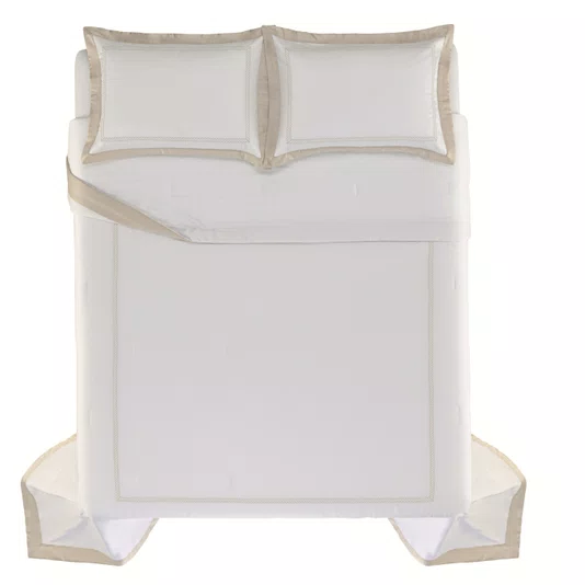 Jogo Colcha Queen Mondello 600 Fios Trussardi Branco e Moonbean 260cm x 280cm