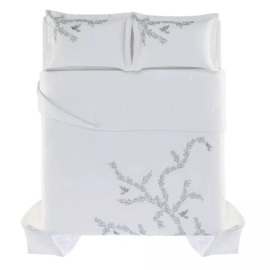 Jogo Colcha Queen Pistacia Egípcio 300 Fios Trussardi Branco 260cm x 280cm