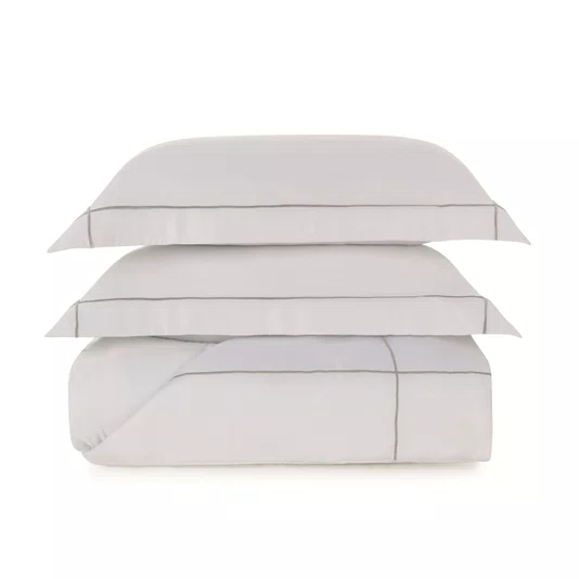 Jogo Colcha Super King Girelli Bambu 300 Fios Trussardi Branco e Platino 310cm x 280cm