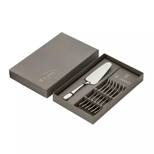 Jogo Com 01 Espatula e 06 Garfos Para Bolo Serenity St. James Inox