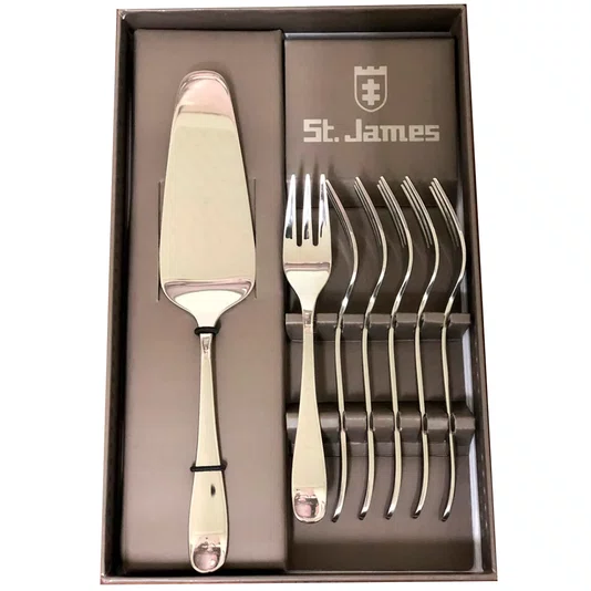 Jogo Com 01 Espatula e 06 Garfos Para Bolo Serenity St. James Inox