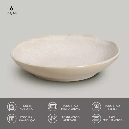 Jogo de 06 Pratos Fundos Bio Latte Porto Brasil 22,5 cm