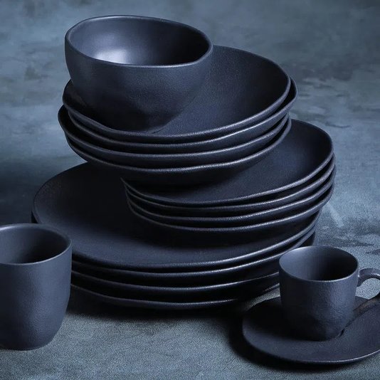 Jogo de 06 Pratos Fundos Orgânico Porto Brasil Preto Matte