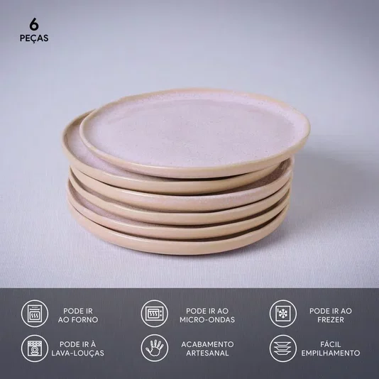Jogo de 06 Pratos Para Pão Bio Litchi Porto Brasil 15,5 cm