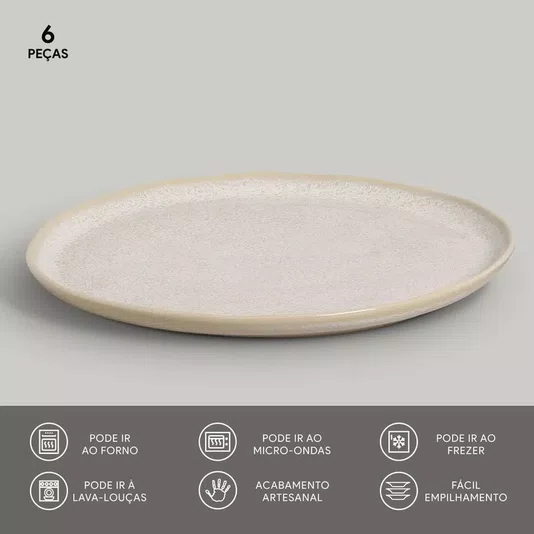 Jogo de 06 Pratos Rasos Bio Latte Porto Brasil 27,5 cm