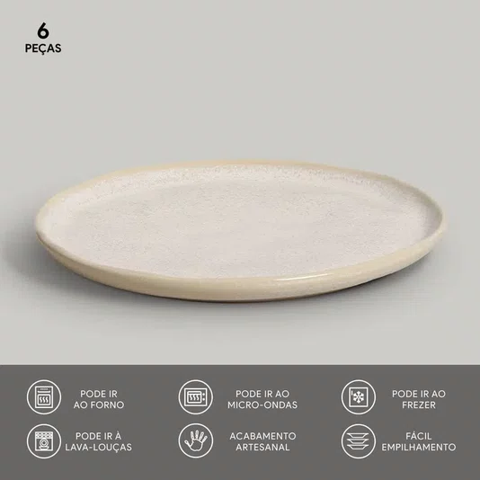 Jogo de 06 Pratos Sobremesa Bio Latte Porto Brasil 21,5 cm