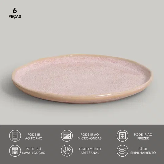 Jogo de 06 Pratos Sobremesa Bio Litchi Porto Brasil 21,5 cm