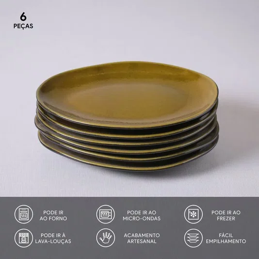 Jogo de 06 Pratos Sobremesa Oval Orgâncio Âmbar Porto Brasil