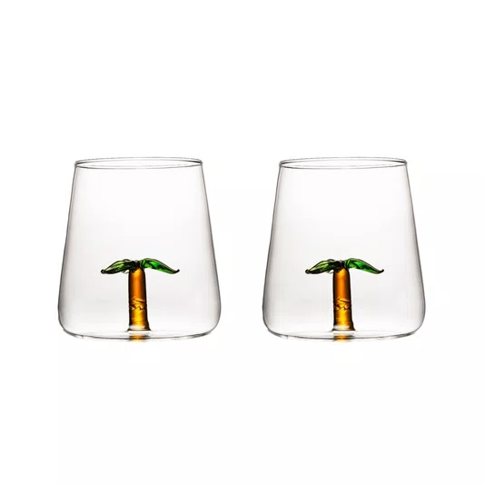 Jogo de 2 Copos em Vidro Borossilicato Coqueiro 450 ml
