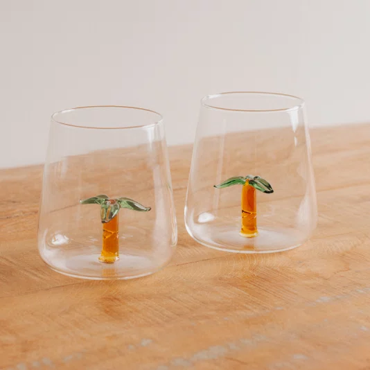 Jogo de 2 Copos em Vidro Borossilicato Coqueiro 450 ml